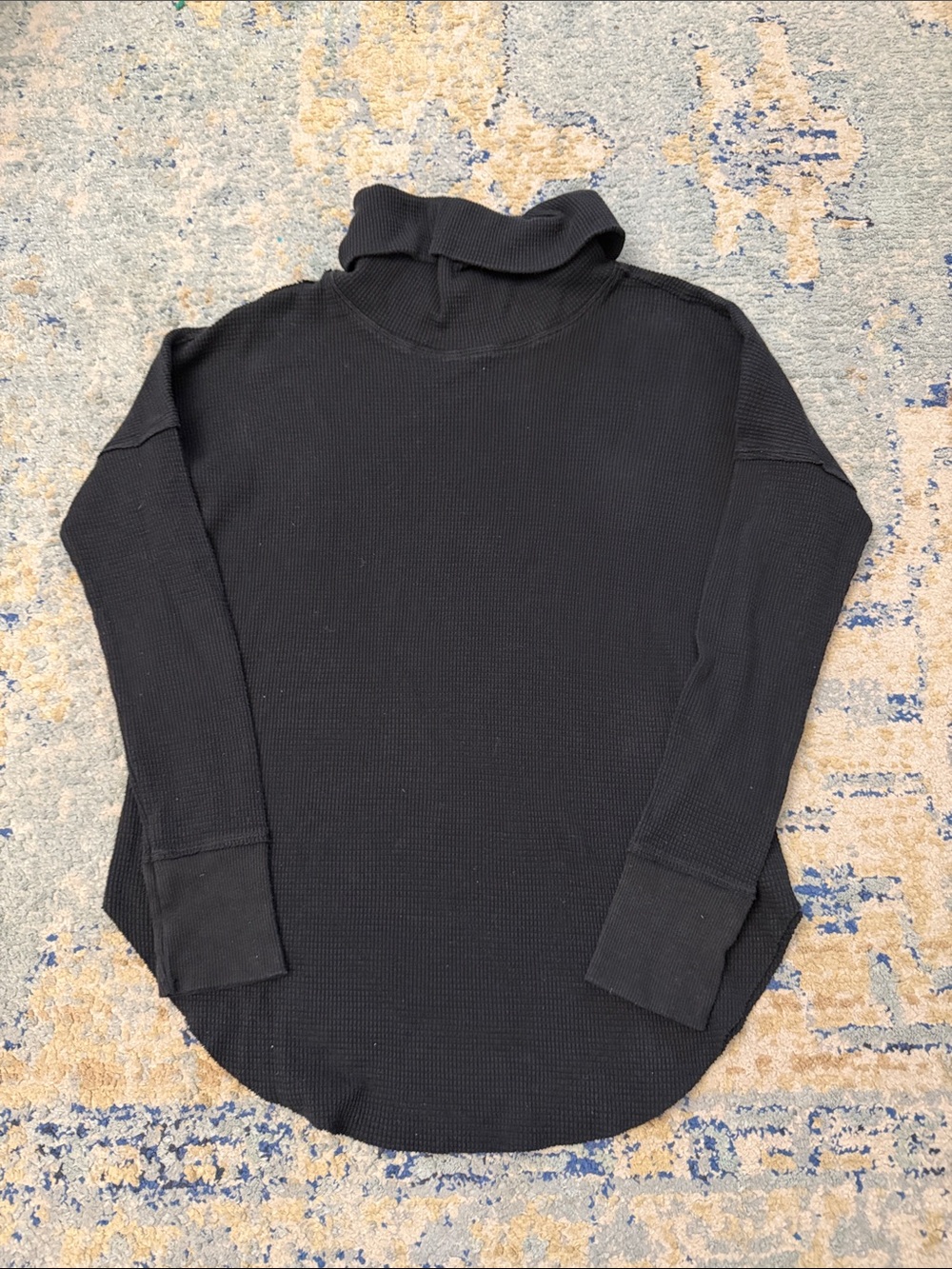 TNA Black Long Sleeve Waffle Knit Turtleneck Top size small oversize fit